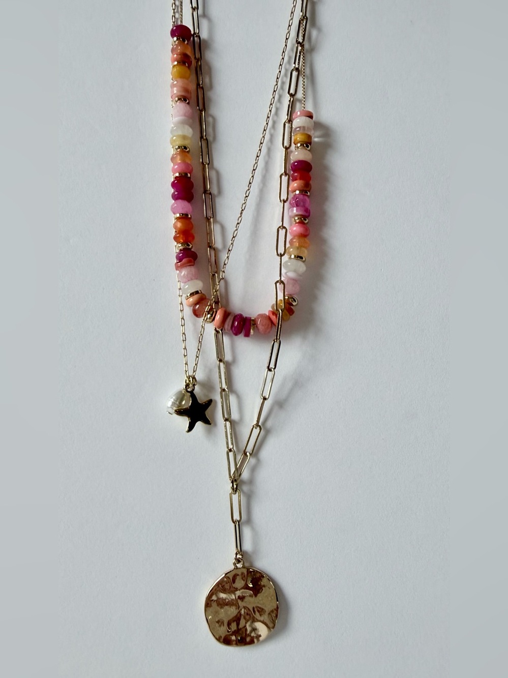 NWT LOFT Starfish Coin Beaded Layered Necklace Set of 2 - Picture 4 of 9